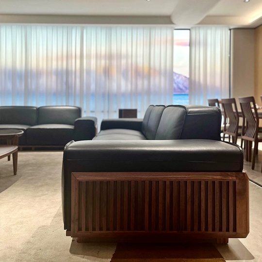 Прямой диван Charlotte чёрный орех, кожа, 234*105*76 см