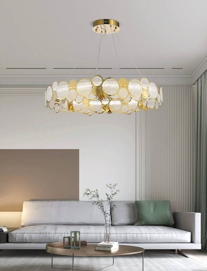 Люстра подвесная, золото, песочно-белый, стекло, AUTUNA 76*13, металл, G9.