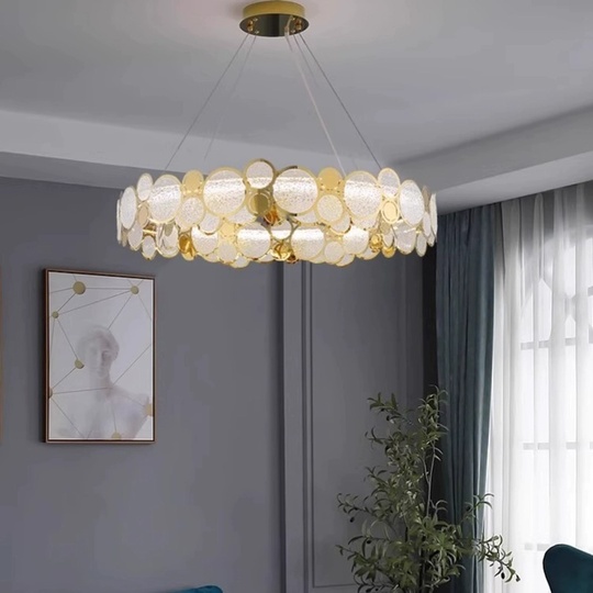 Люстра подвесная, золото, песочно-белый, стекло, AUTUNA 76*13, металл, G9.