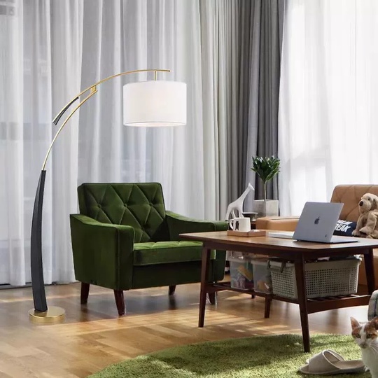 Торшер белый, черный, золото Calder, 135*182, светодиодный, E27, металл, ткань