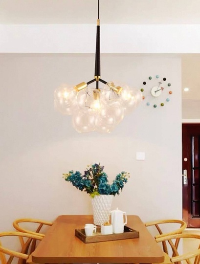 Люстра подвесная, черный, стекло, ABRAHAN 50*65, металл, Е27