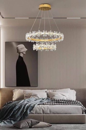 Люстра подвесная, золото, хрусталь, FERGUS 80*100, металл, LED