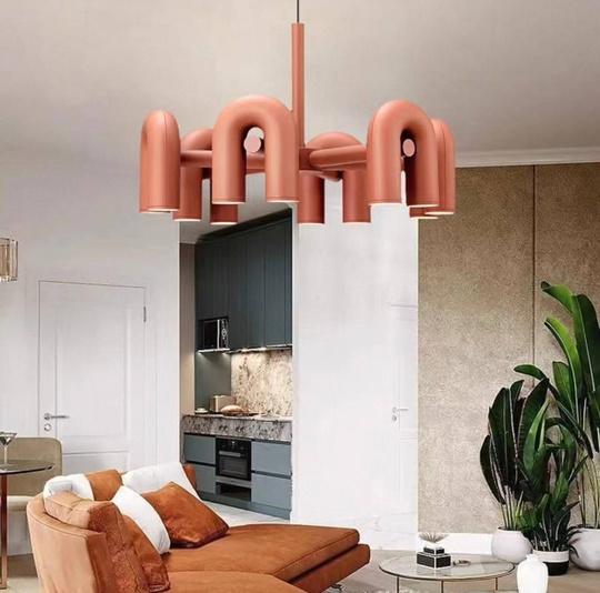 Светильник подвесной красный Elyquor, металл, трос 150 см, 60*38 см, LED