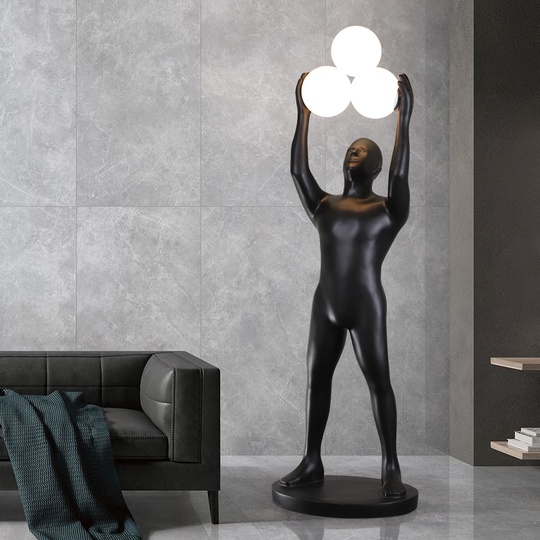 Торшер человек. Напольный светильник черный. Power man - 3 плафона, E27, 10 Вт