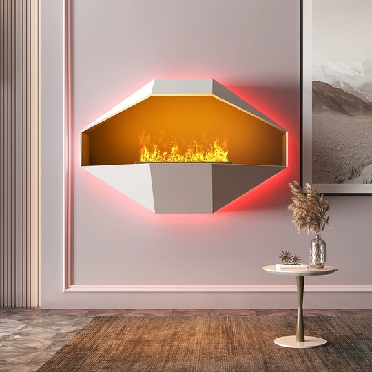 Дизайнерский камин 3D, серый, 90*60 см, настенный