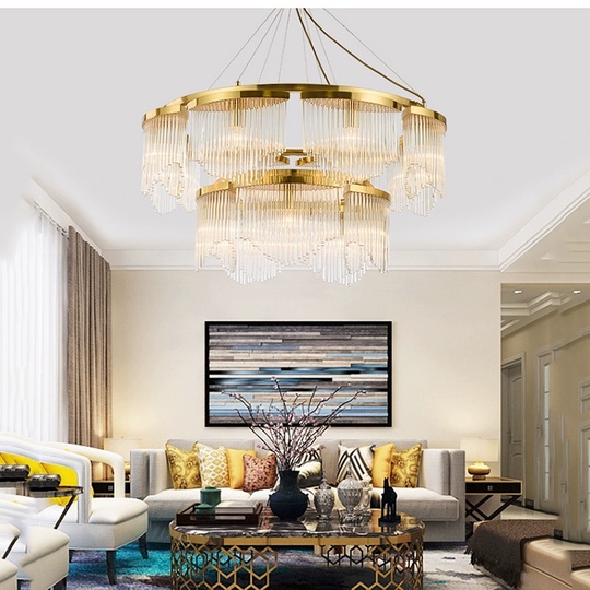 Люстра подвесная, золото, хрусталь, LATESHA 90*58, металл, E14.