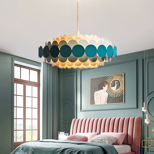 Люстра подвесная, синий, белый, ПММА, ADLAI 80*80, металл, Е14