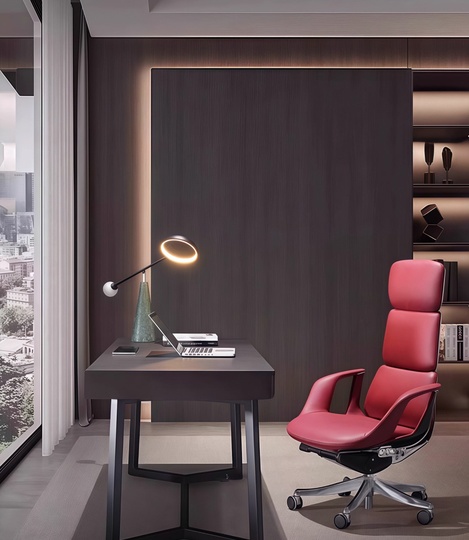 Офисное кресло, бордово-красный кожа, современное, универсальное