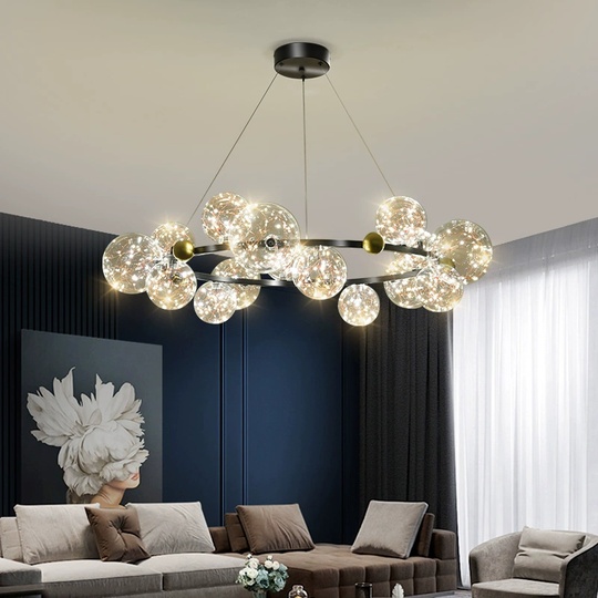 Люстра подвесная, черный, стекло, CHAT BLACK 60*32, металл, LED