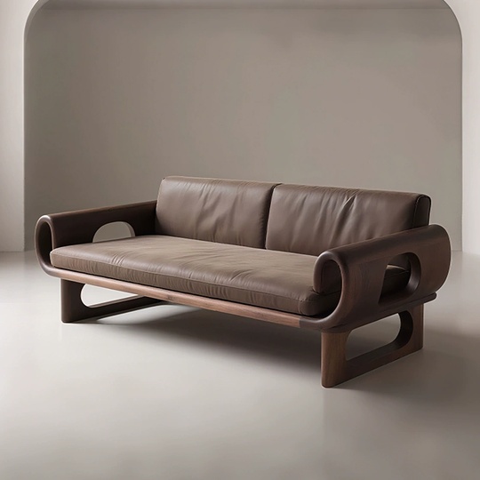 Прямой диван Jacqueline темный орех, кожа, 200*85*80 см