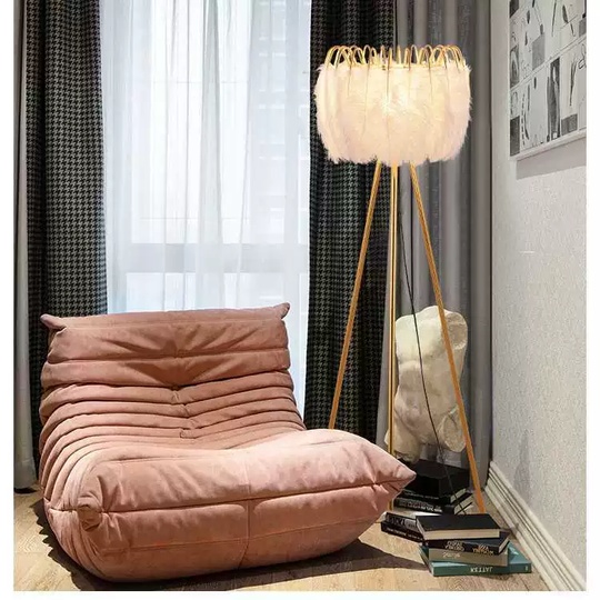 Торшер белый, золото Lumo, 45*45*160 см, светодиодный, E27, металл, перо, 20 Вт