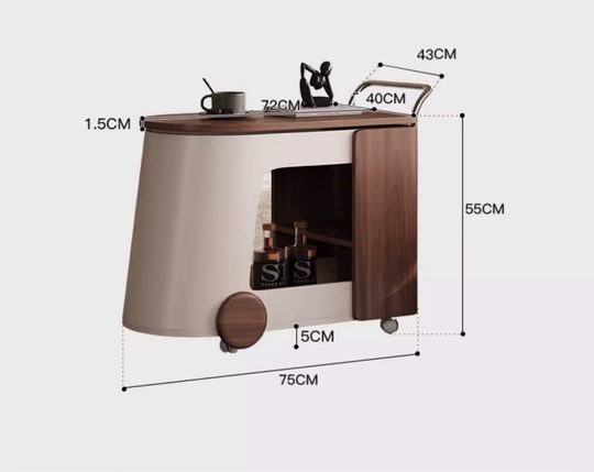 Передвижной дизайнерский барный стол Weipat в итальянском исполнении, на колесиках, 75х40х55 см