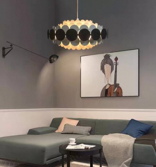 Люстра подвесная, черный, белый, ПММА, ADNAN 60*80, металл, Е14