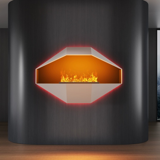 Дизайнерский камин 3D, серый, 90*60 см, настенный