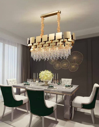 Люстра подвесная золотая Elixtra, металл, хрусталь, трос 50 см, 90*36 см, Е14