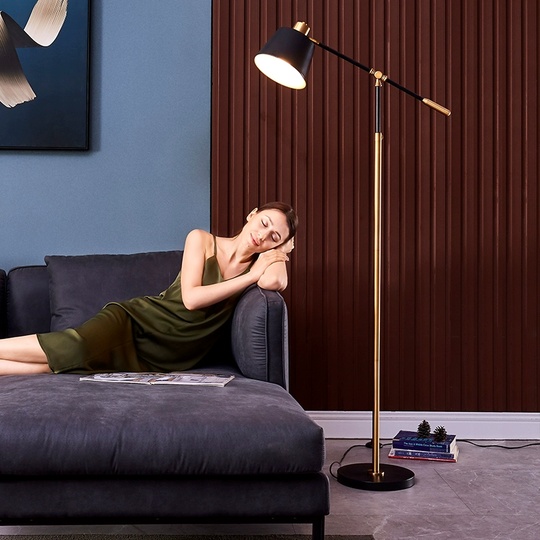 Торшер черный латунь Lumen, 120*155 см, светодиодный, Е27, металл ПММА, 12 Вт