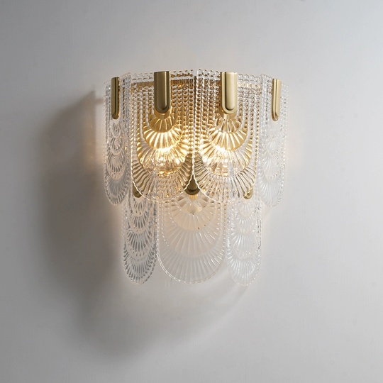 Настенный светильник, БРА WALT 33*38, медный, прозрачный, стекло, металл, Е14.