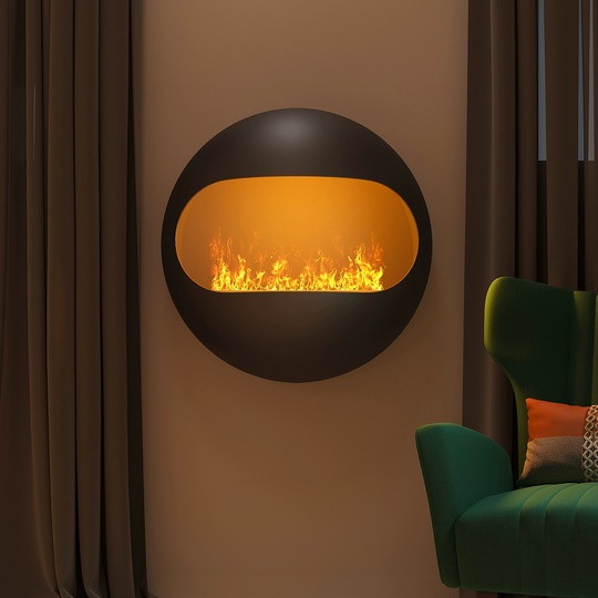 Настенный 3D камин, черный, Luxer 80*80 см