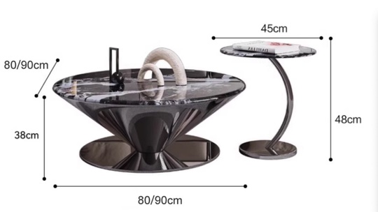 Журнальный стол круглый, серый 90*38*90 см, камень, металл - в итальянском стиле