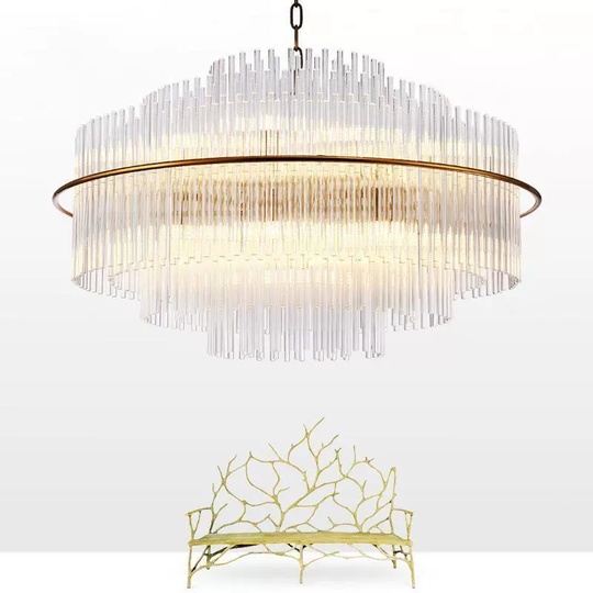 Люстра подвесная бронза Ovitra, металл, стекло, трос 50 см, 60*46 см, G4