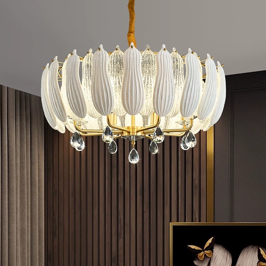 Люстра подвесная, золото, стекло, хрусталь, FELIX 100*42 металл, E14.