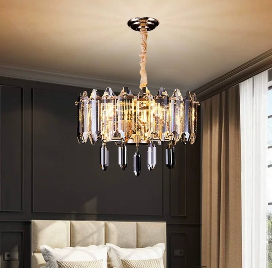 Люстра подвесная ALAGEYIK 40*32 дымчатый, кристалл, металл, Е14.