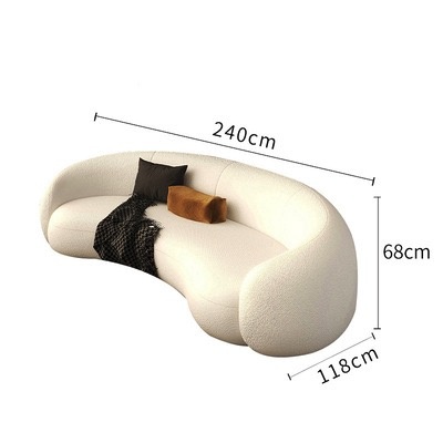 Прямой диван белый Galanti. Ткань из овечьего флиса с деревом, нераскладной, 240х118х68