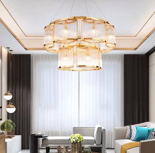 Люстра подвесная, золотой, стекло, AYDINC 50+80, металл, E14.