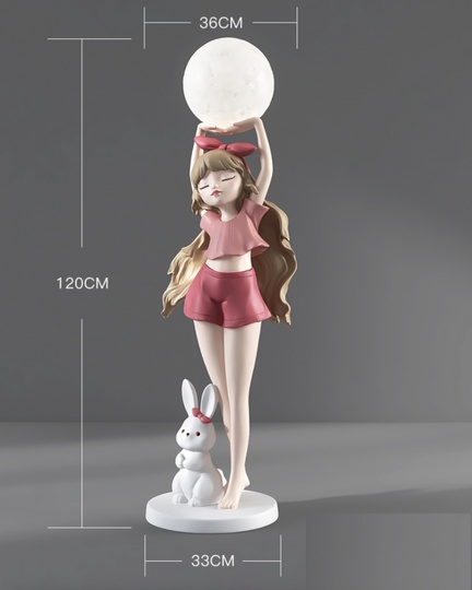 Торшер девушка с шаром оранжевого цвета Bunny Girl. Светодиодный, E27, Стекло, 120*36 см.