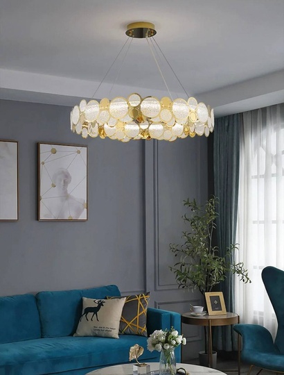 Люстра подвесная, золото, песочно-белый, стекло, AUTUNA 56*13, металл, G9.