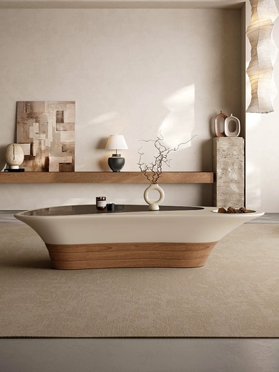 Журнальный стол Abyss Aircraft Carrier, в стиле ваби-саби, кремовый, 140х80х30 см.