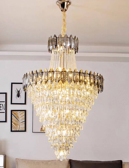 Люстра подвесная, золото, дымчатый, кристалл,  DARK WOLF 80*130 металл, E14.