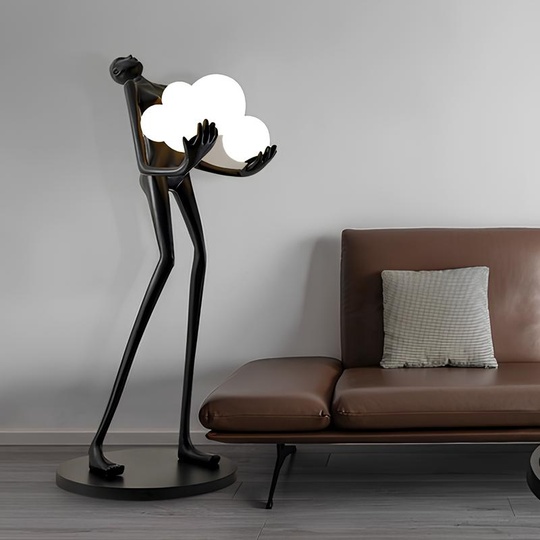 Светильник девушка с шарами, черный торшер - NIM 1,8 м с 6 плафонами из стекла, E27, 60 Вт