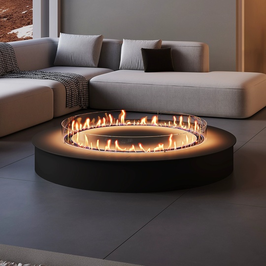 Дизайнерский камин с живым пламенем, черный, Fesco, 80*30 см, жидкостный