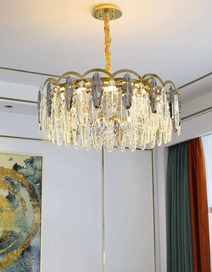 Люстра подвесная, медь, пепельный, кристалл, GUMUS 50*28, металл, Е14.