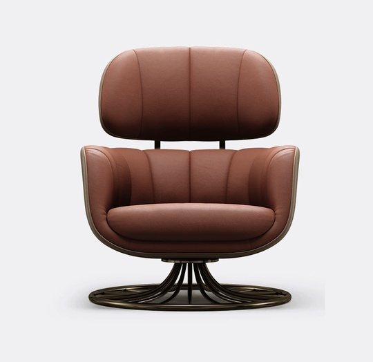 Кресло розово-коричневое Marisa, 81*88*100 см, кожа, с пуфом для ног