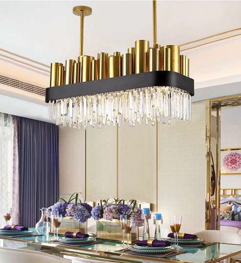 Люстра подвесная бронзовая Epivorn, металл, кристалл, трос 100 см, 110*45 см, LED