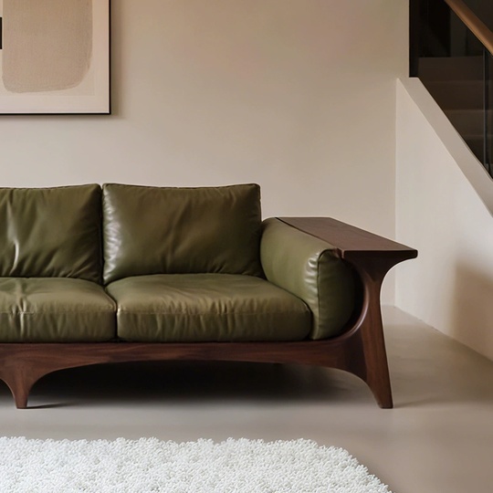 Прямой диван Holly темный орех, кожа, 240*85*80 см