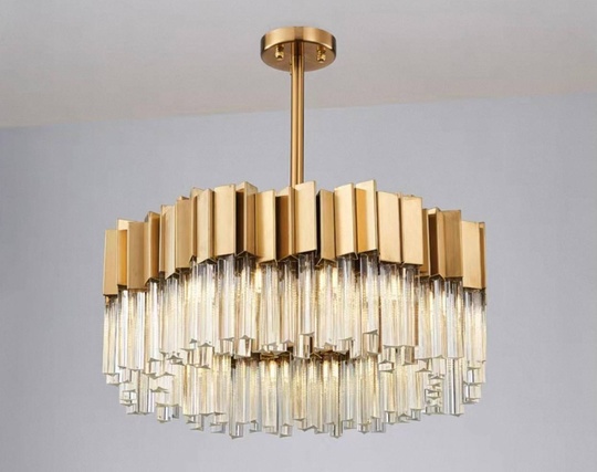 Люстра подвесная медная Elyvore, металл, хрусталь, трос 30 см, 60*25 см, G9