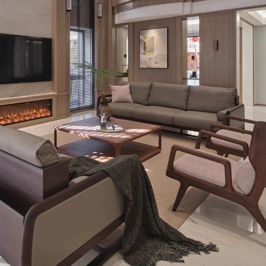 Прямой диван Isla чёрный орех, кожа, 240*110*78 см