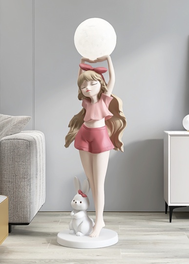 Торшер девушка с шаром розового цвета Bunny Girl. Светодиодный, E27, Стекло, 120*36 см. Напольный светильник