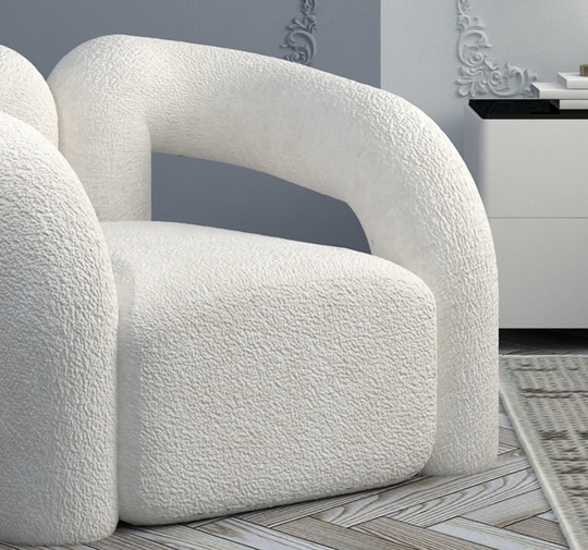 Кресло белое мягкое с банкеткой для ног - EDDY, 82х63х73