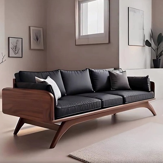 Прямой диван Griffiths темный орех, кожа, 240*80*75 см