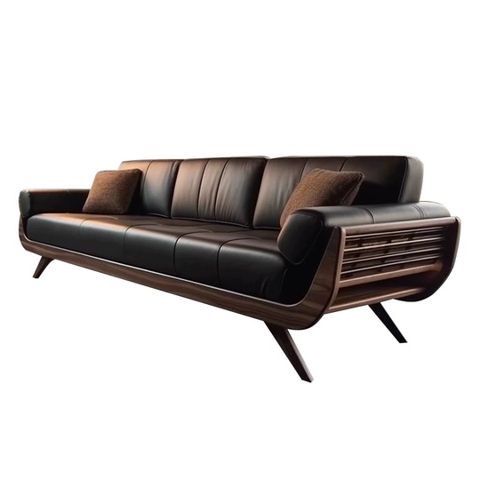 Прямой диван Amy темный орех, кожа, 260*85*80 см