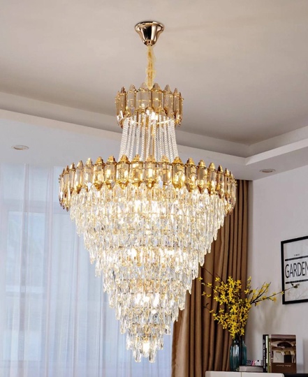 Люстра подвесная, золото, кристалл, WOLF 40*80 металл, E14.