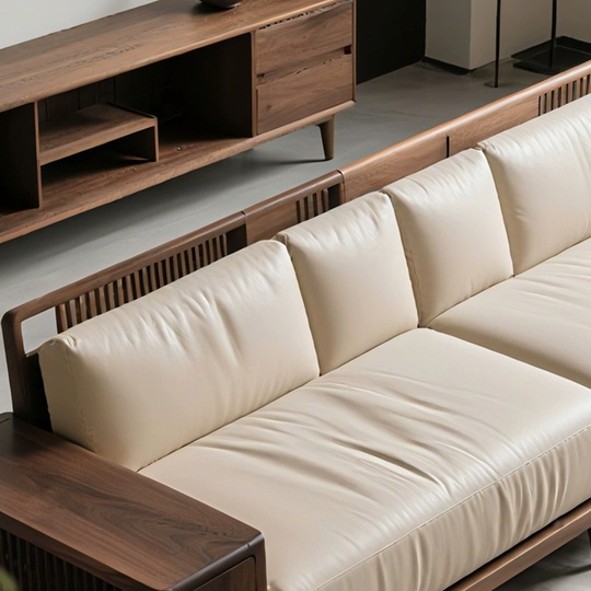 Прямой диван Amanda темный орех, кожа, 240*85*80 см