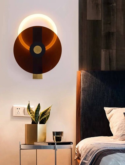 Настенный светильник, Бра, GEOFF 40*30, коричневый, металл, LED.