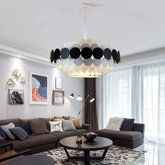 Люстра подвесная, черный, белый, ПММА, ADNAN 60*80, металл, Е14