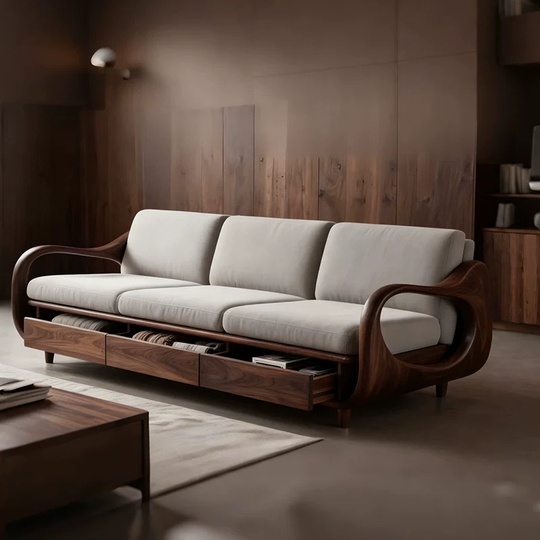 Прямой диван Fais, черный орех, 240 см, не раскладной, универсальный - для дома и офиса