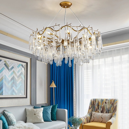 Люстра подвесная, золото, кристалл, KAROLYN 60*36, металл, G9.